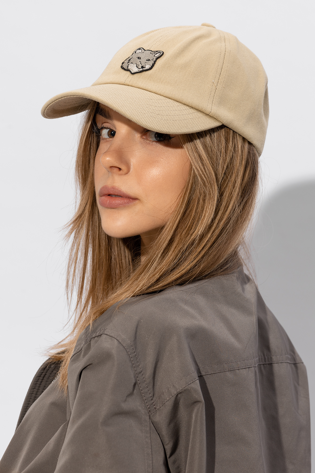 Beige Patched baseball cap Maison Kitsuné